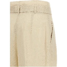 Beige Linen Casual Pants