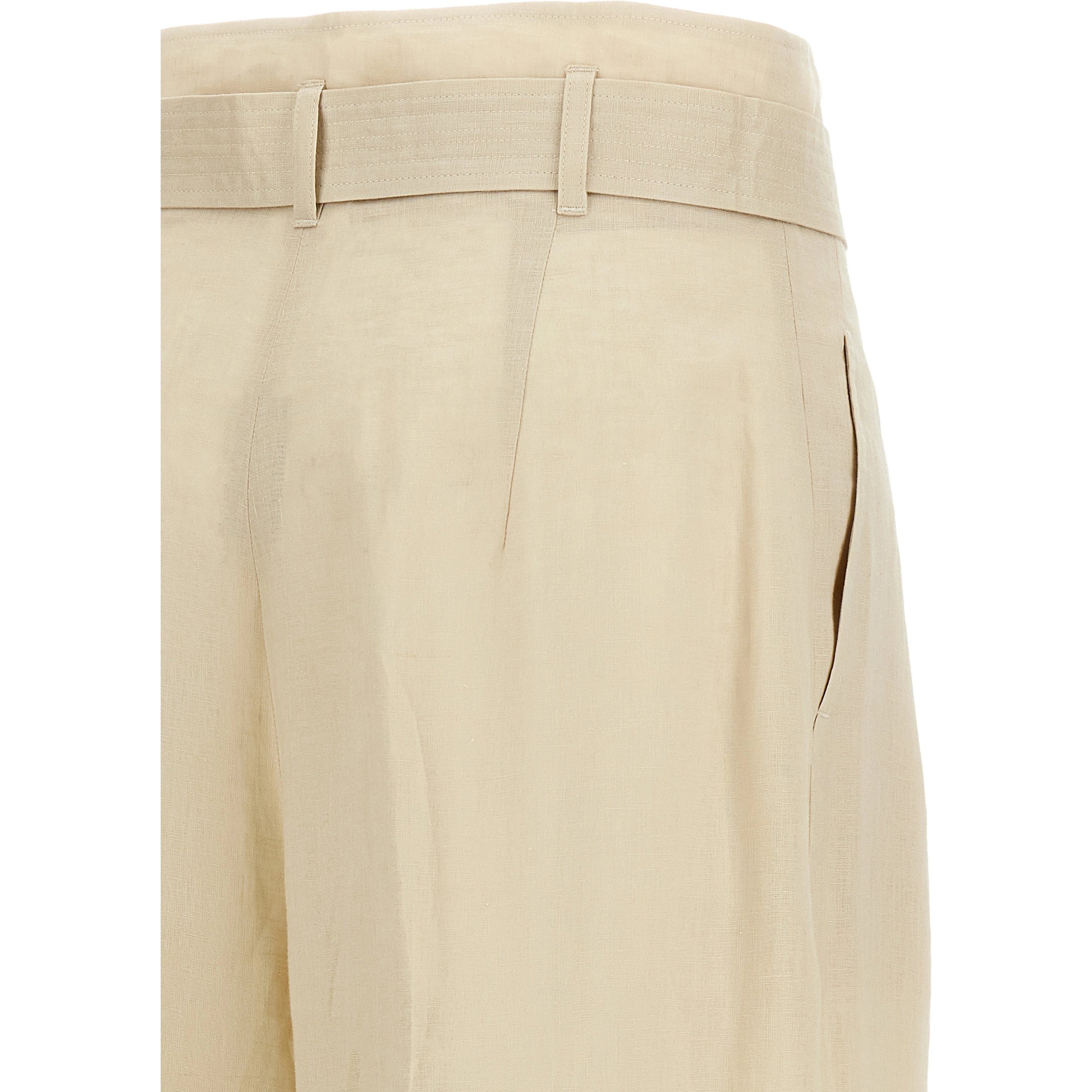 Beige Linen Casual Pants