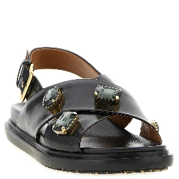 Black Lamb Leather Flat Sandals