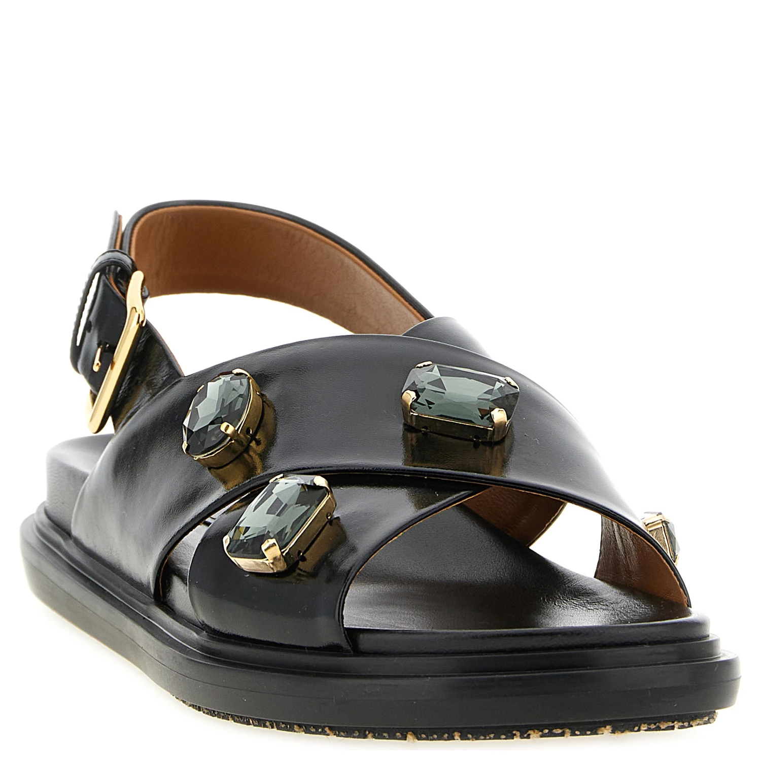 Black Lamb Leather Flat Sandals