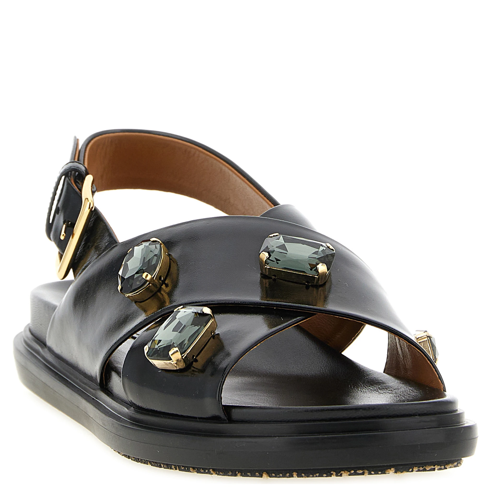 Black Lamb Leather Flat Sandals