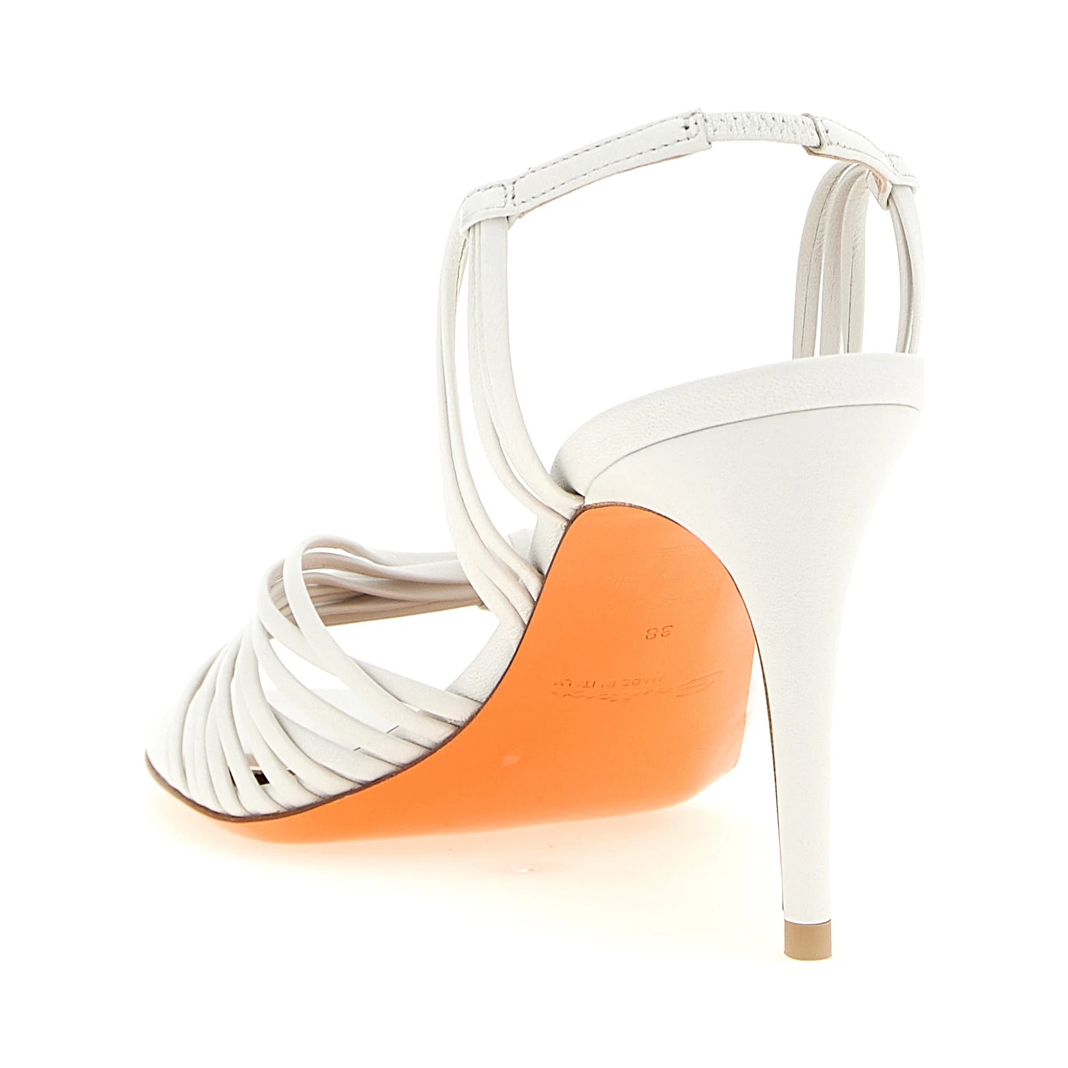 White Lamb Leather Stiletto Heel Sandals