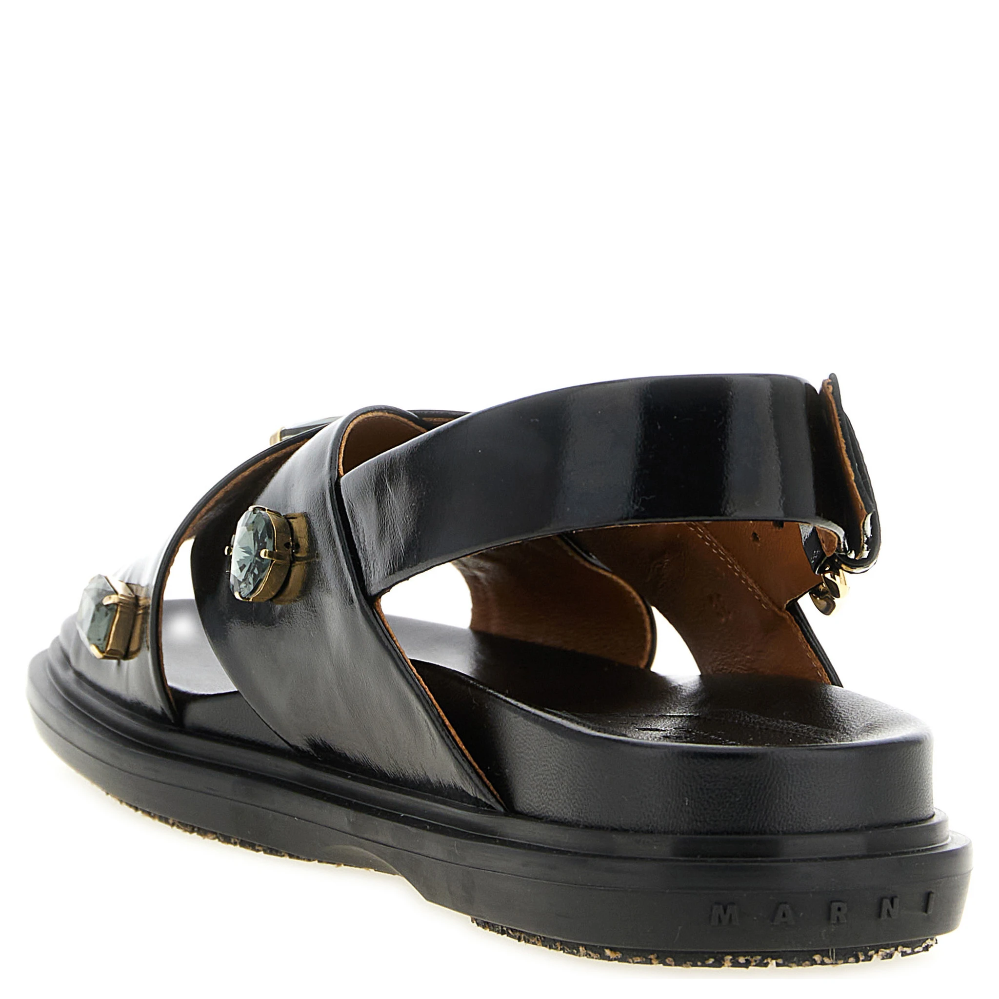 Black Lamb Leather Flat Sandals