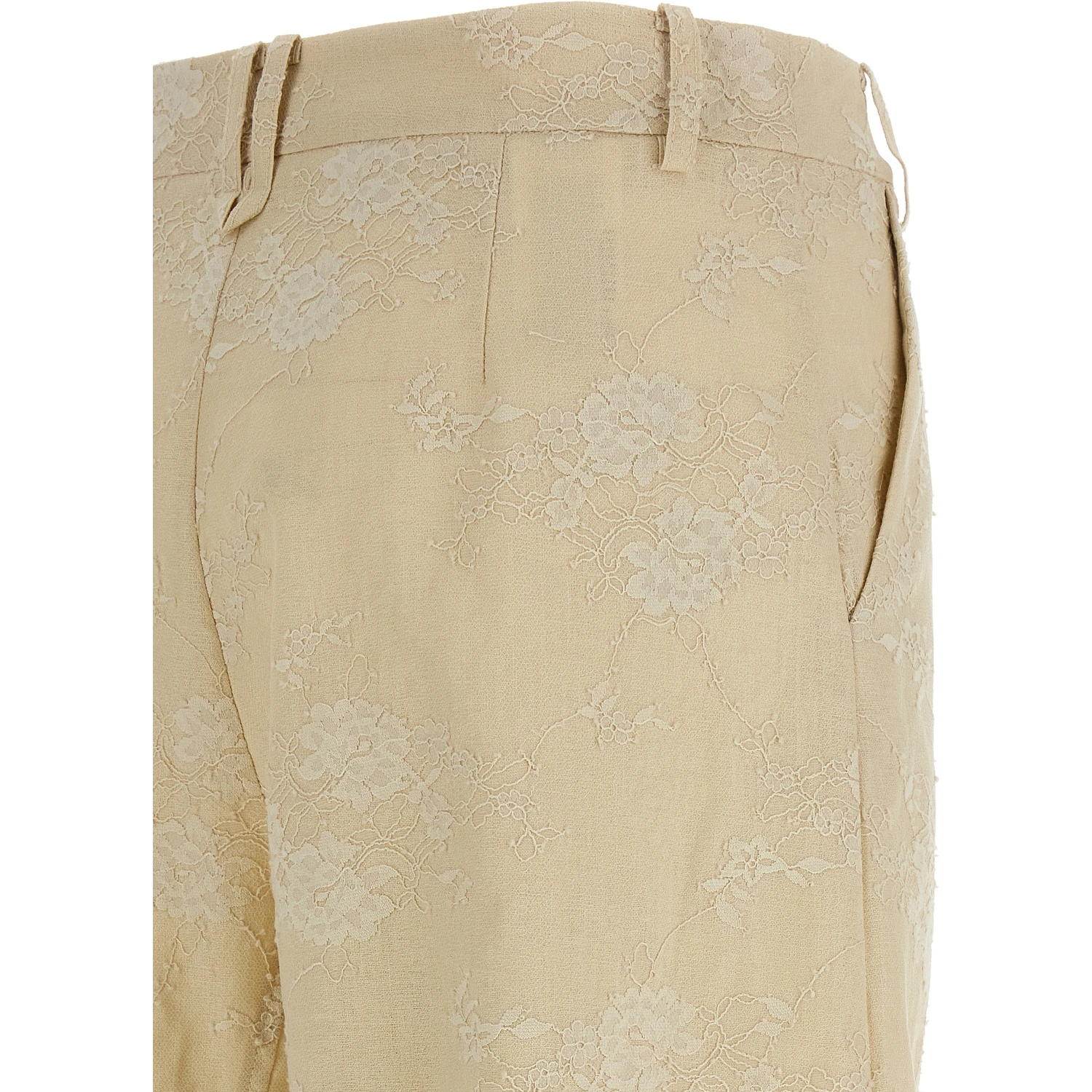 Beige Linen Flared Pants