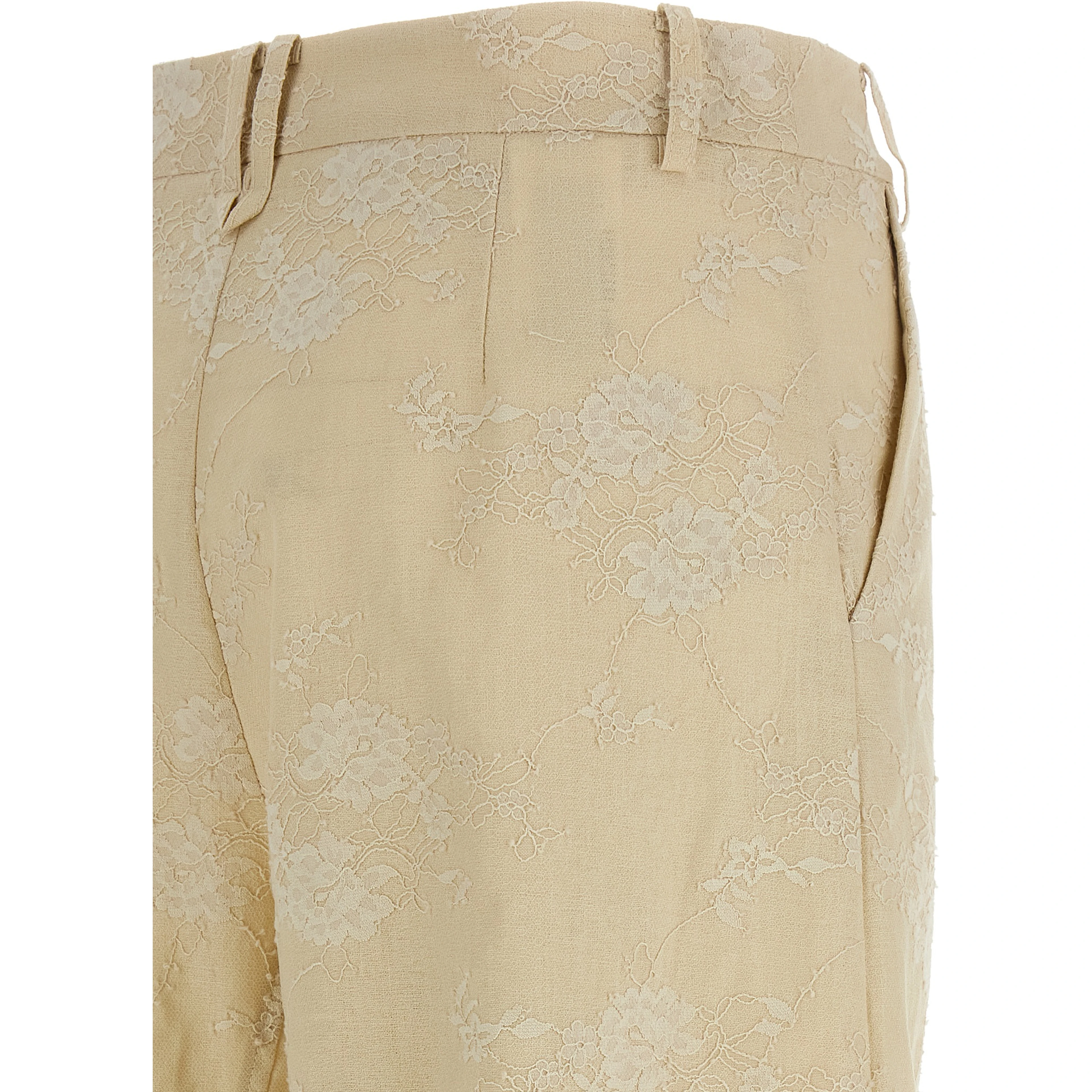 Beige Linen Flared Pants