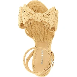 Beige Raffia Wedge Sandals