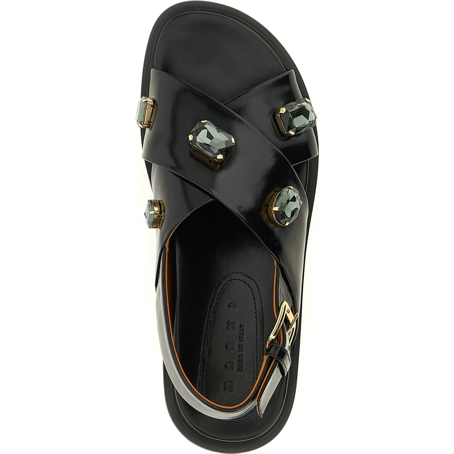 Black Lamb Leather Flat Sandals