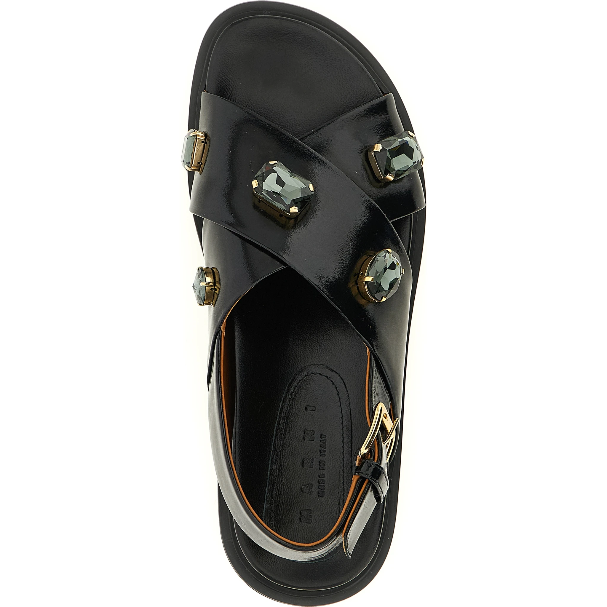 Black Lamb Leather Flat Sandals