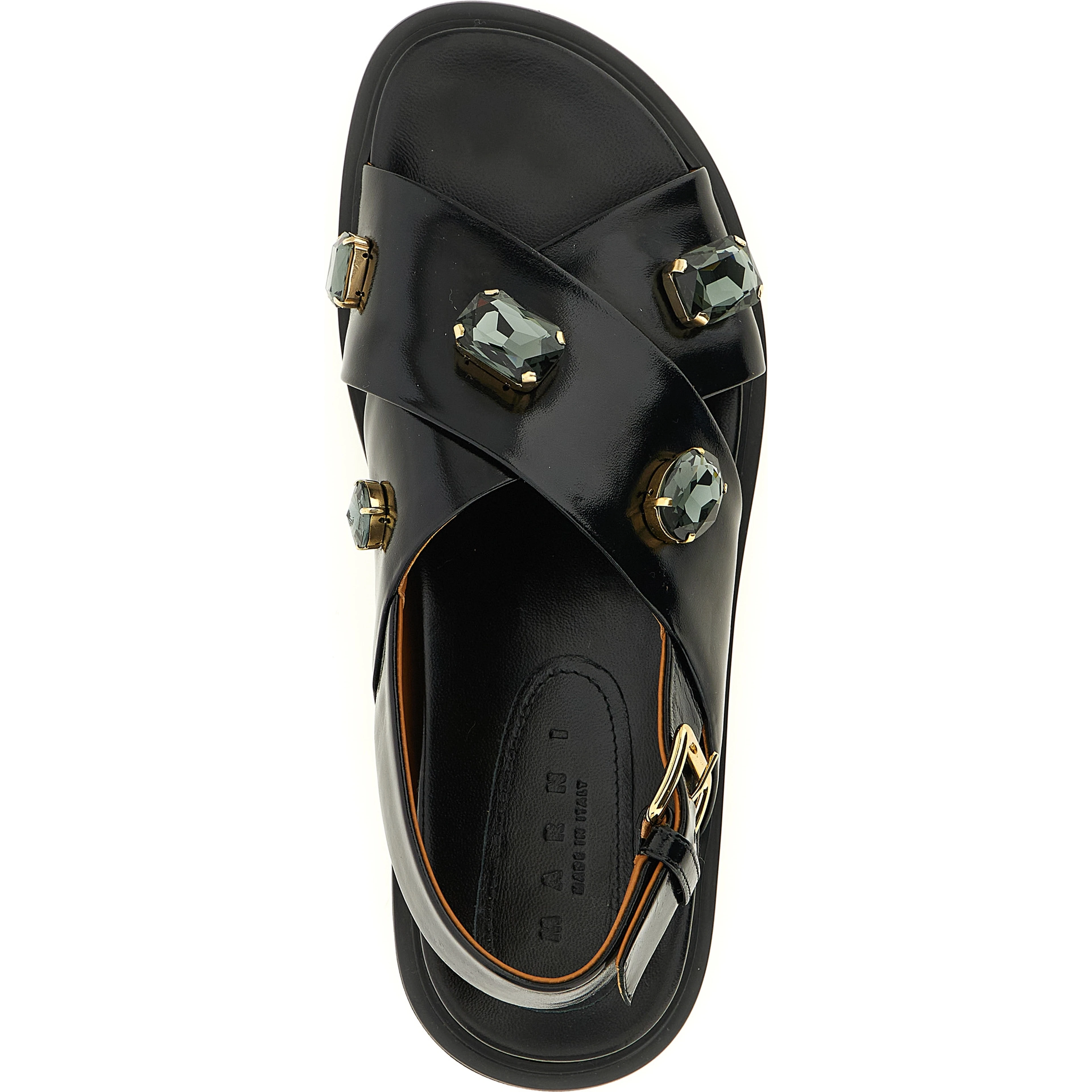Black Lamb Leather Flat Sandals