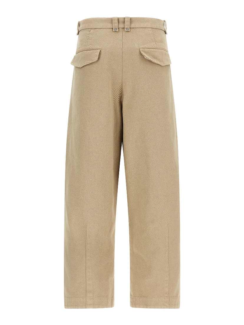 Beige Cotton Casual Pants