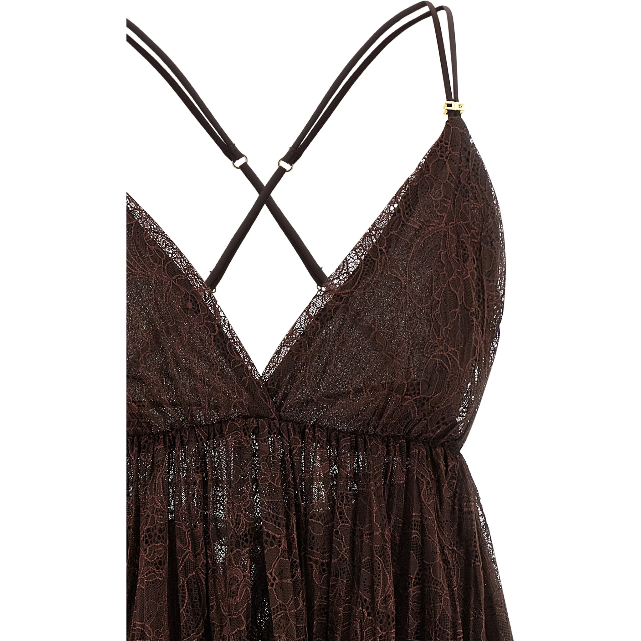 Brown Polyamide Short Dress