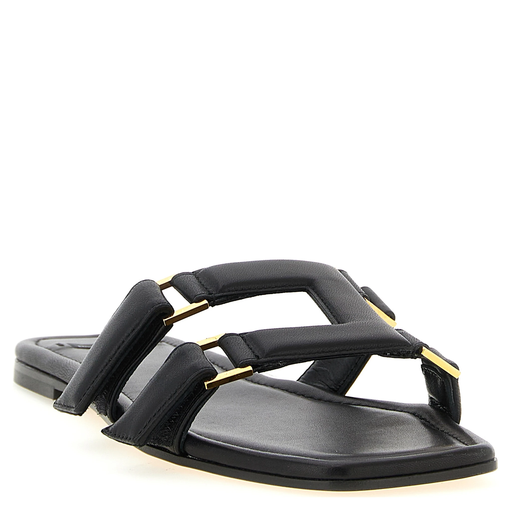 Black Lambskin Slides