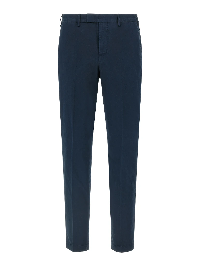 Blue Cotton Casual Pants