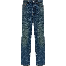 Blue Cotton Straight-Leg Jeans