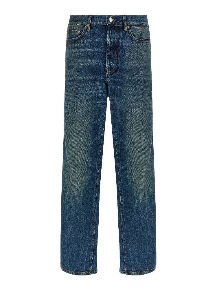 Blue Cotton Straight-Leg Jeans