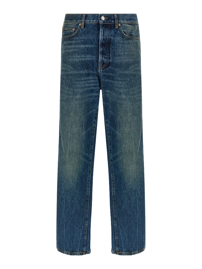 Blue Cotton Straight-Leg Jeans