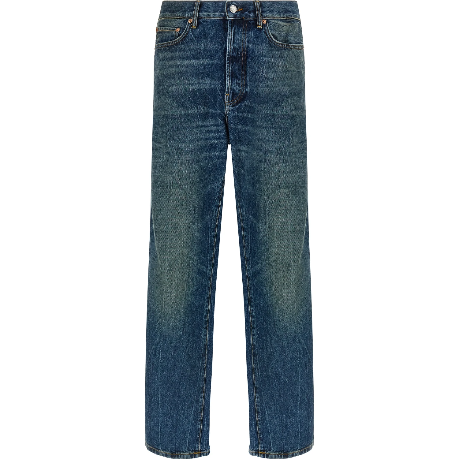 Blue Cotton Straight-Leg Jeans