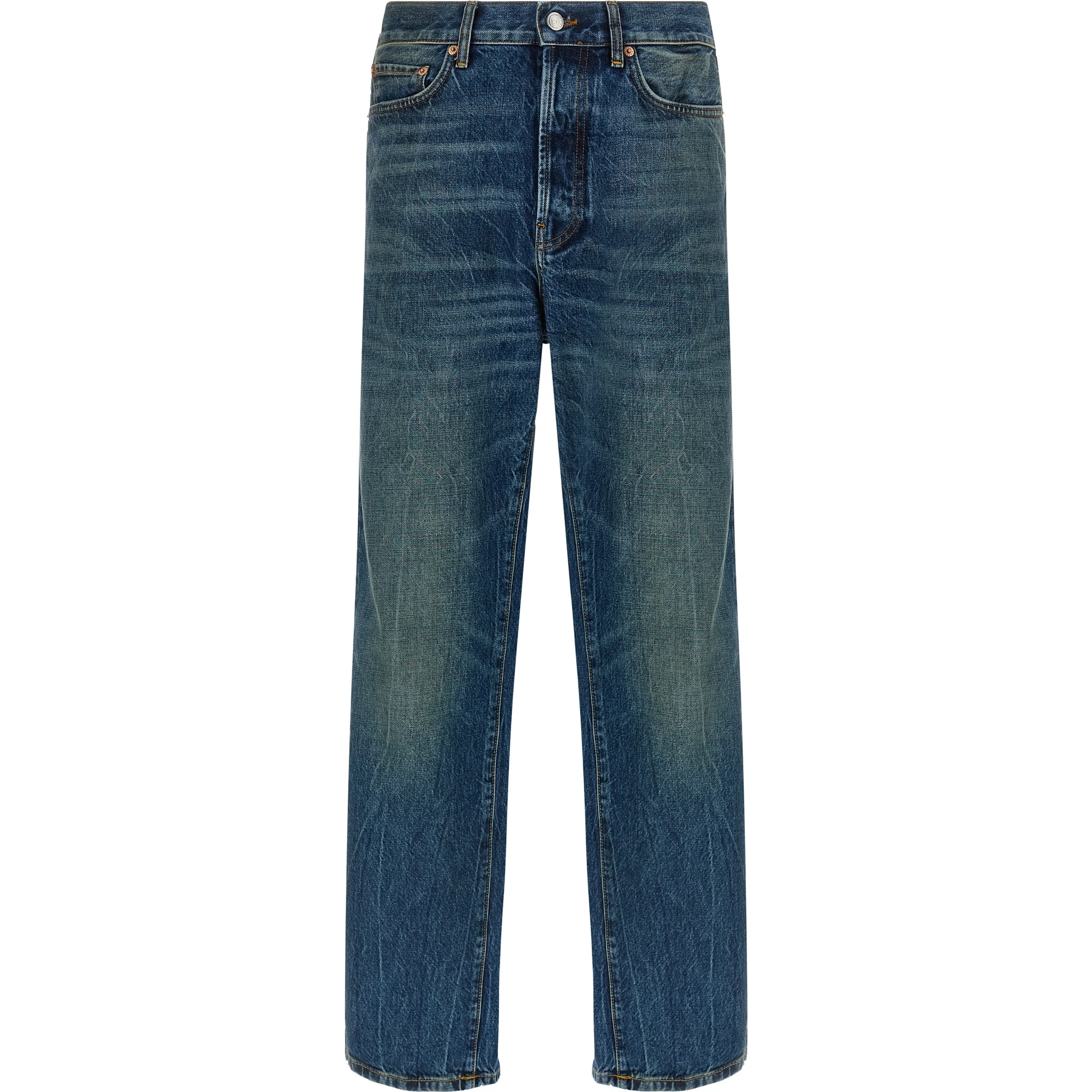 Blue Cotton Straight-Leg Jeans
