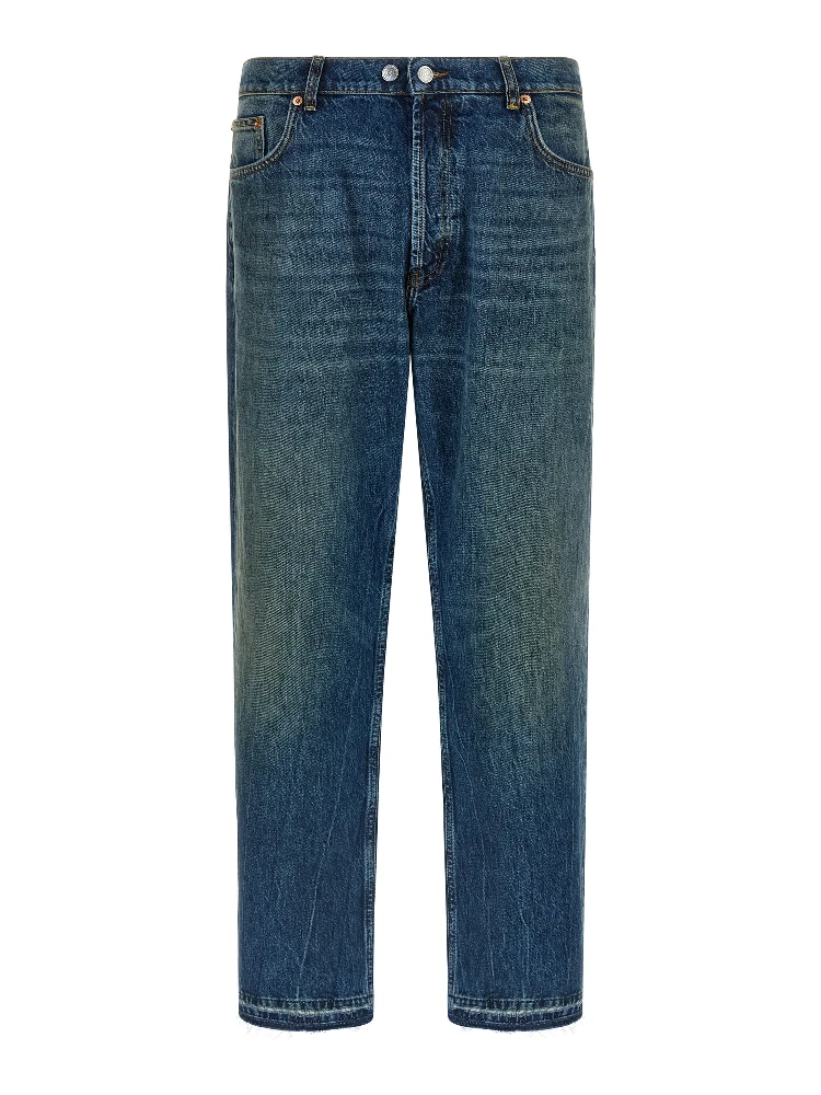 Blue Cotton Straight-Leg Jeans