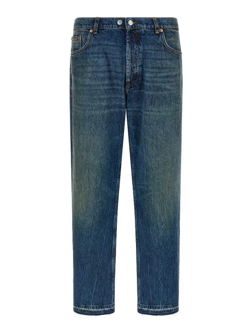 Blue Cotton Straight-Leg Jeans