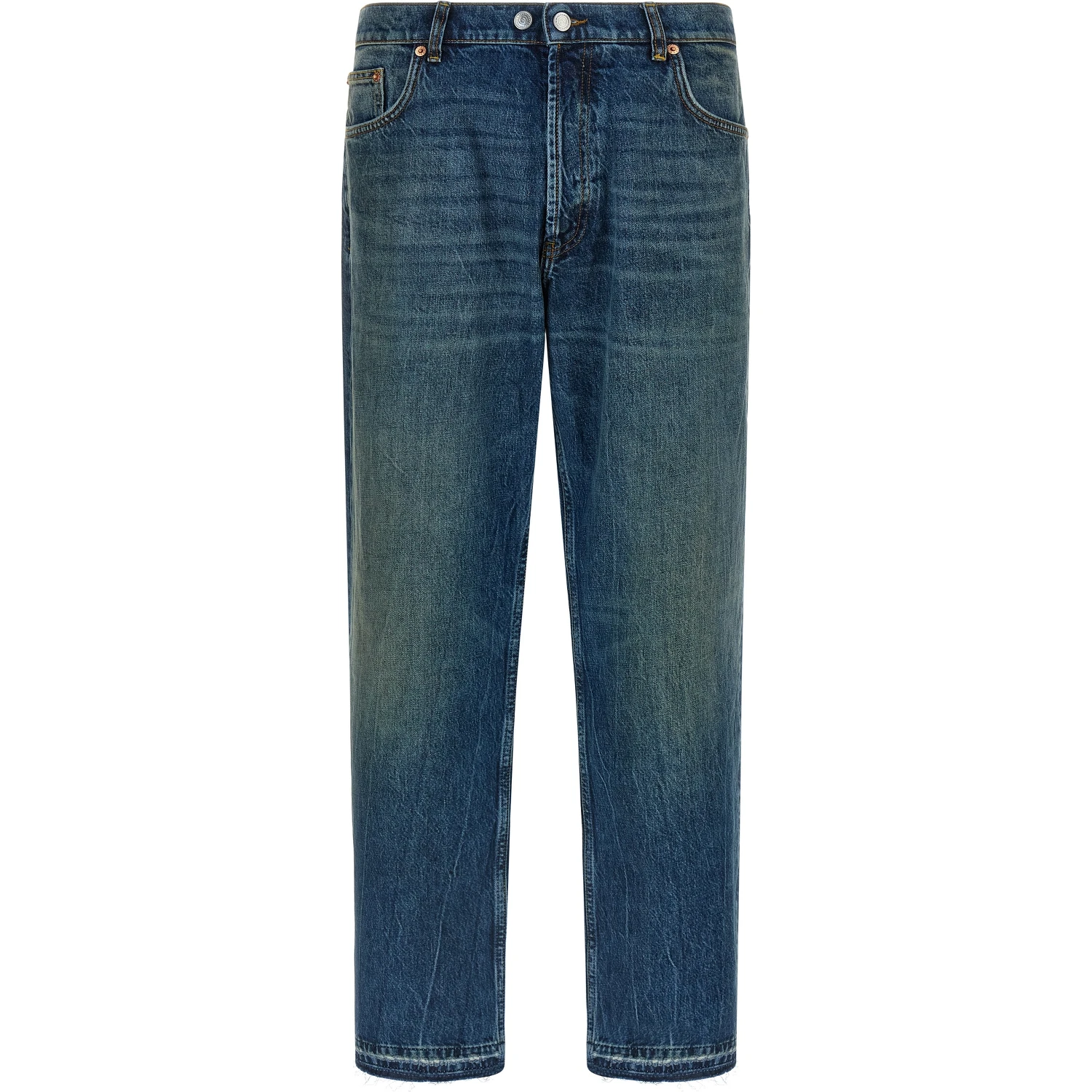 Blue Cotton Straight-Leg Jeans