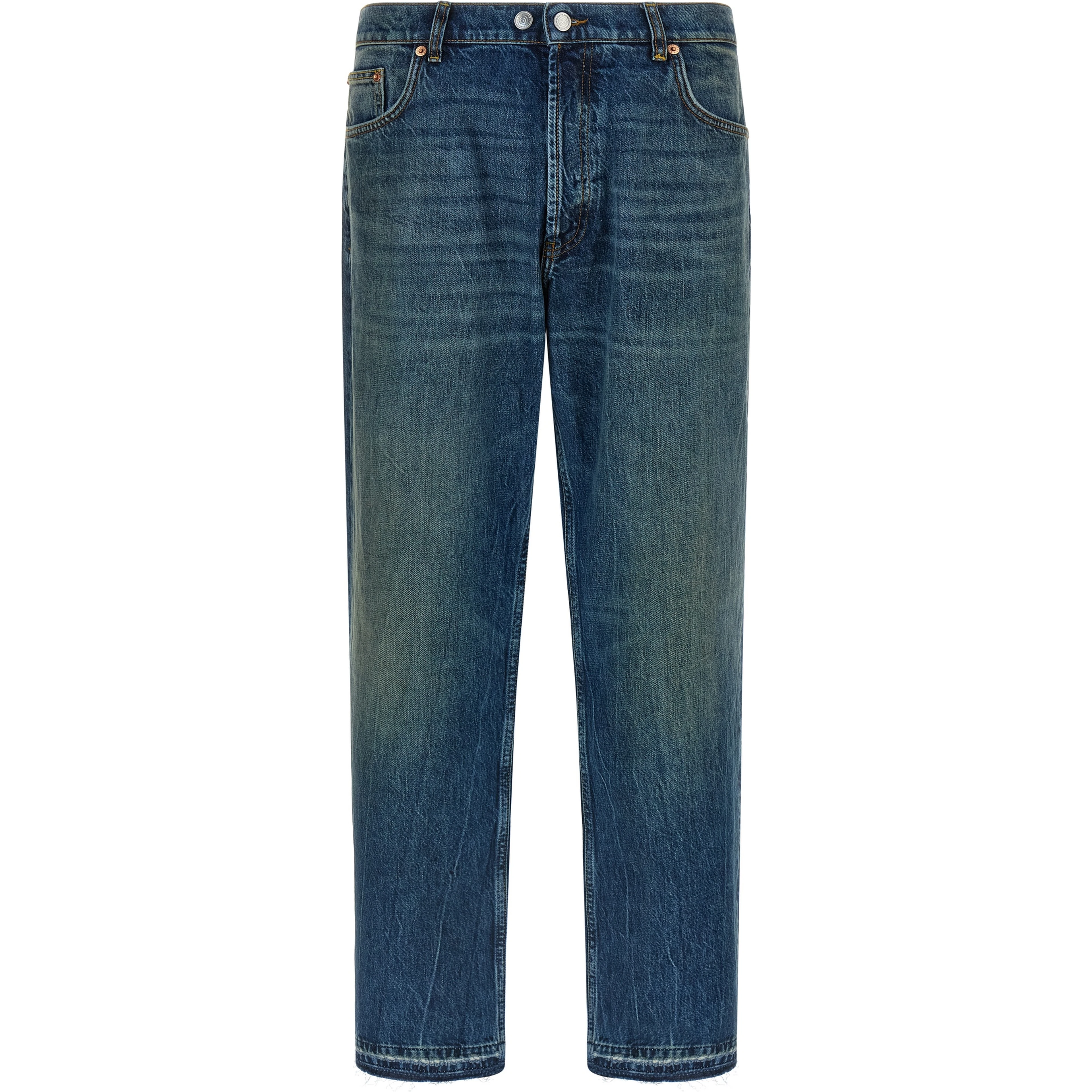 Blue Cotton Straight-Leg Jeans