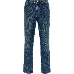 Blue Cotton Straight-Leg Jeans
