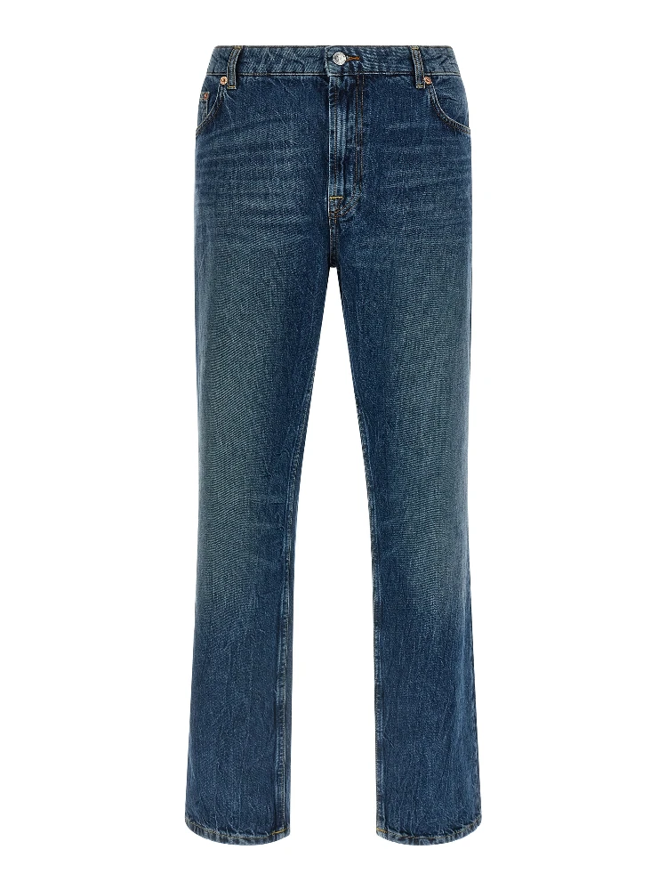 Blue Cotton Straight-Leg Jeans