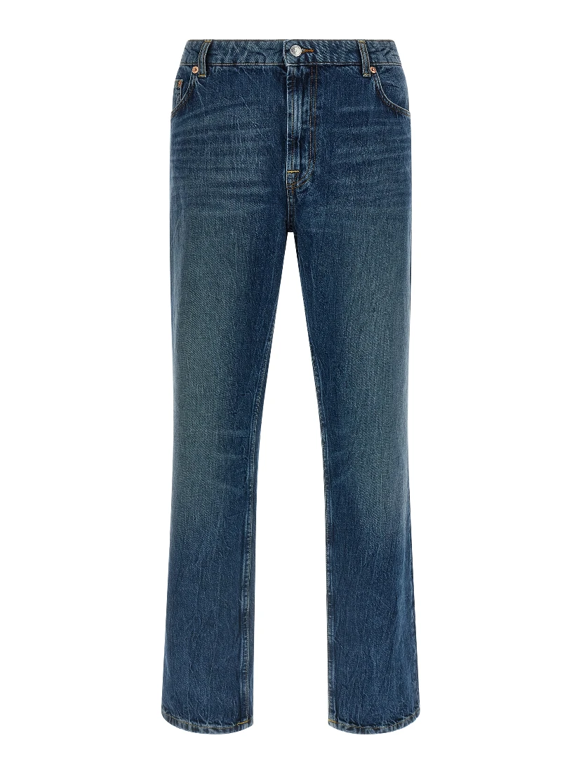 Blue Cotton Straight-Leg Jeans