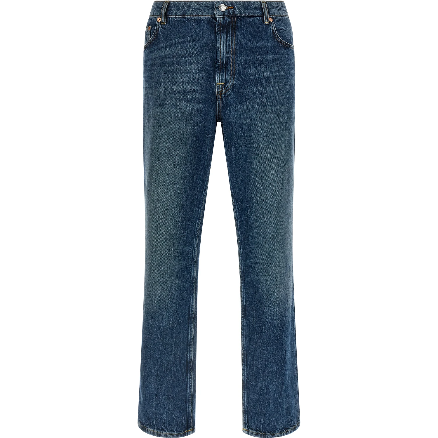 Blue Cotton Straight-Leg Jeans