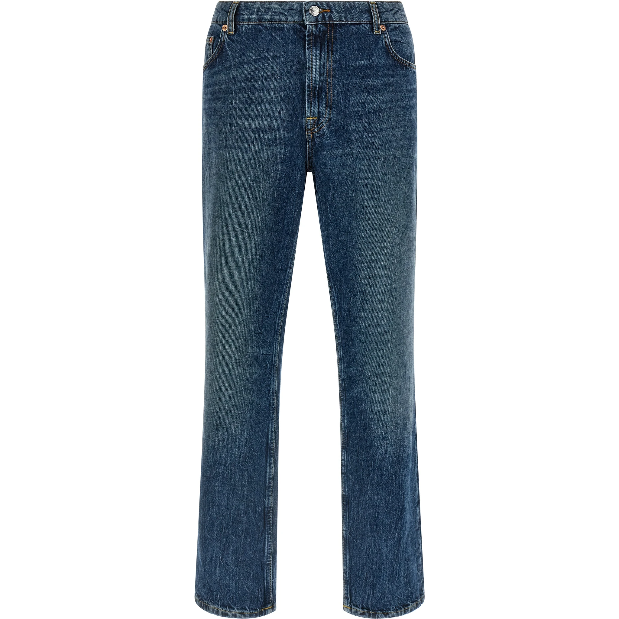 Blue Cotton Straight-Leg Jeans