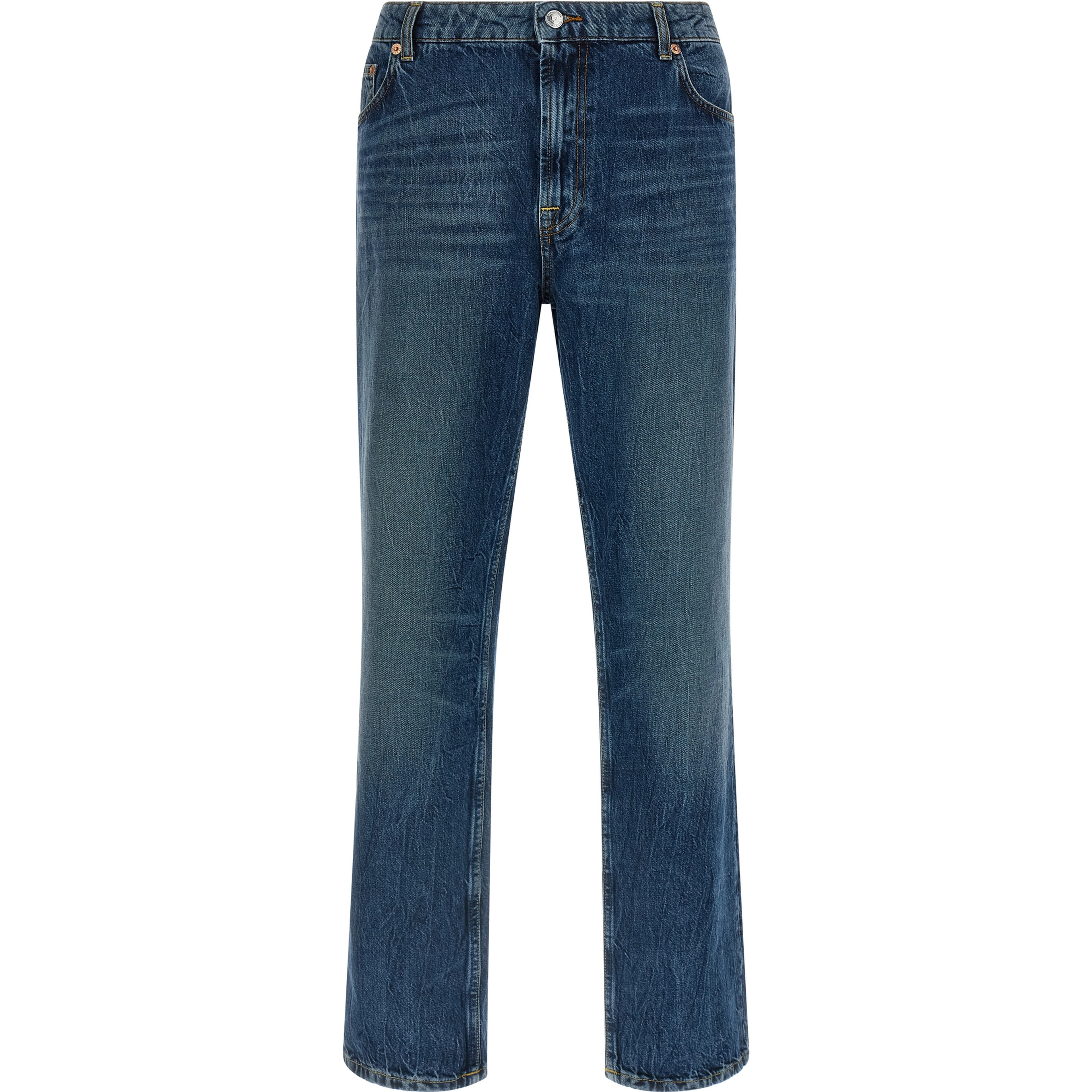 Blue Cotton Straight-Leg Jeans