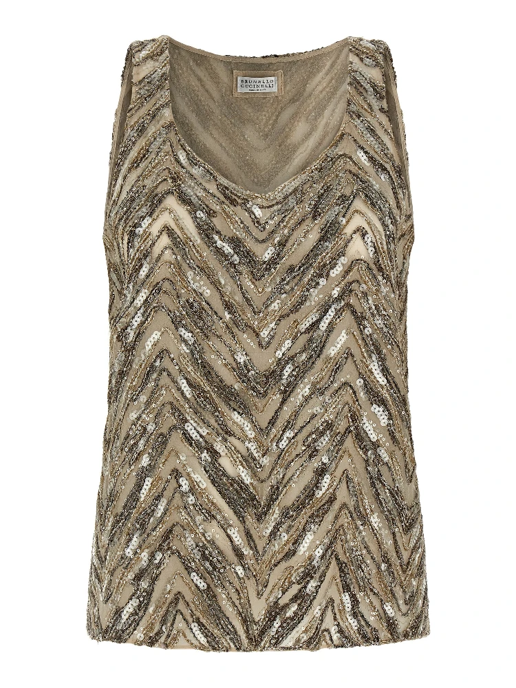 Beige Silk Tank Tops