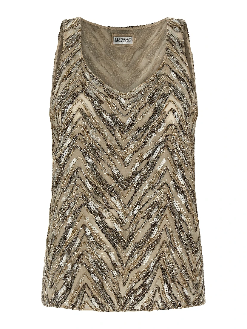 Beige Silk Tank Tops