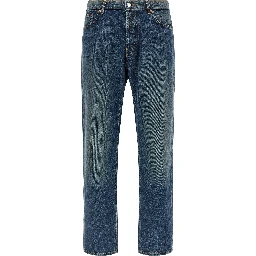 Blue Cotton Straight-Leg Jeans