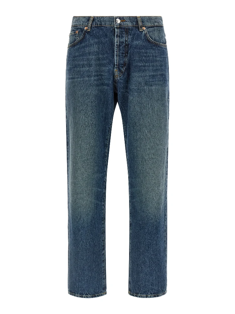 Blue Cotton Straight-Leg Jeans