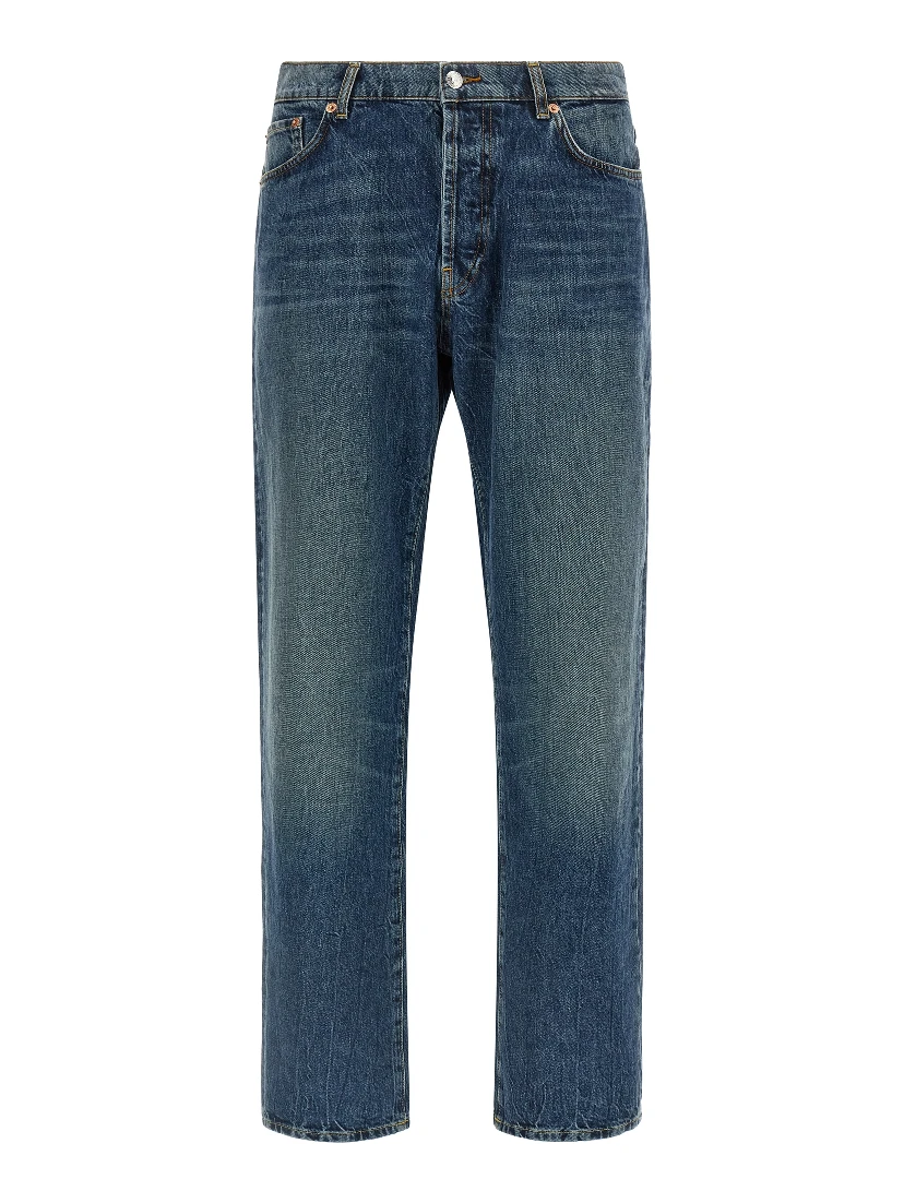 Blue Cotton Straight-Leg Jeans