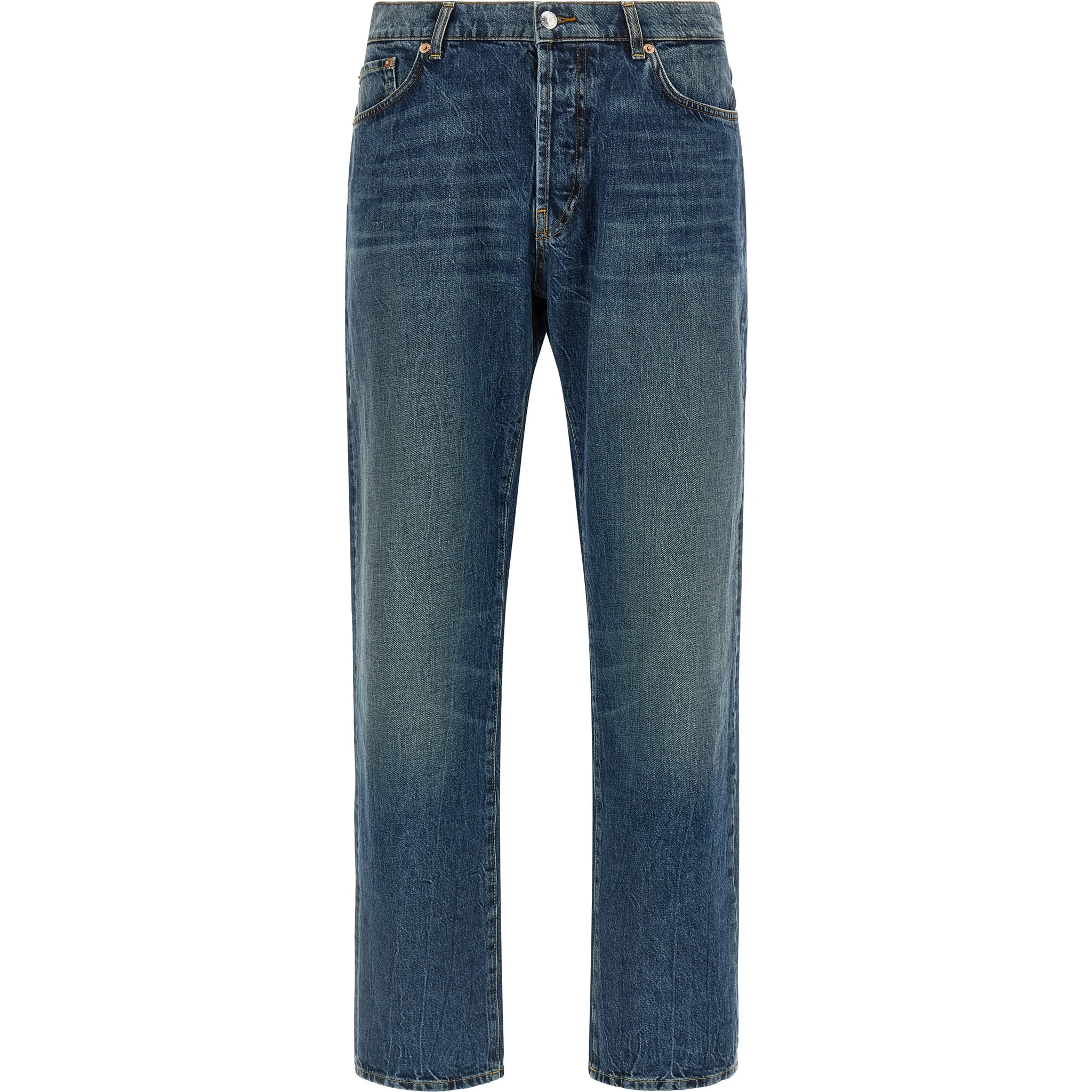 Blue Cotton Straight-Leg Jeans