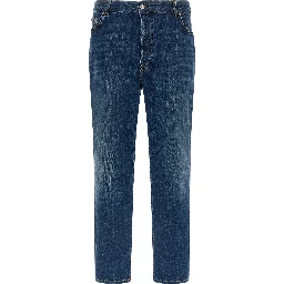 Blue Cotton Cropped Jeans