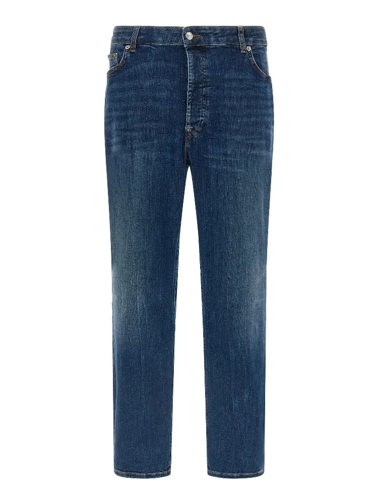 Blue Cotton Cropped Jeans