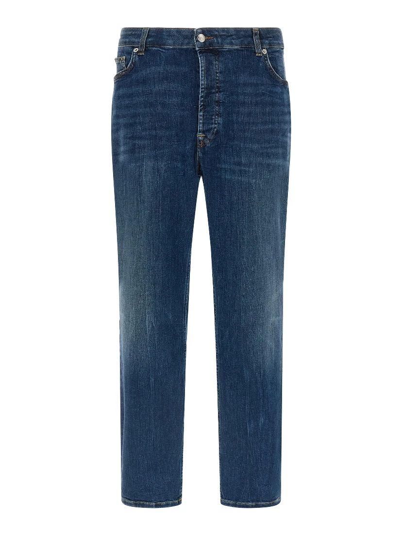 Blue Cotton Cropped Jeans