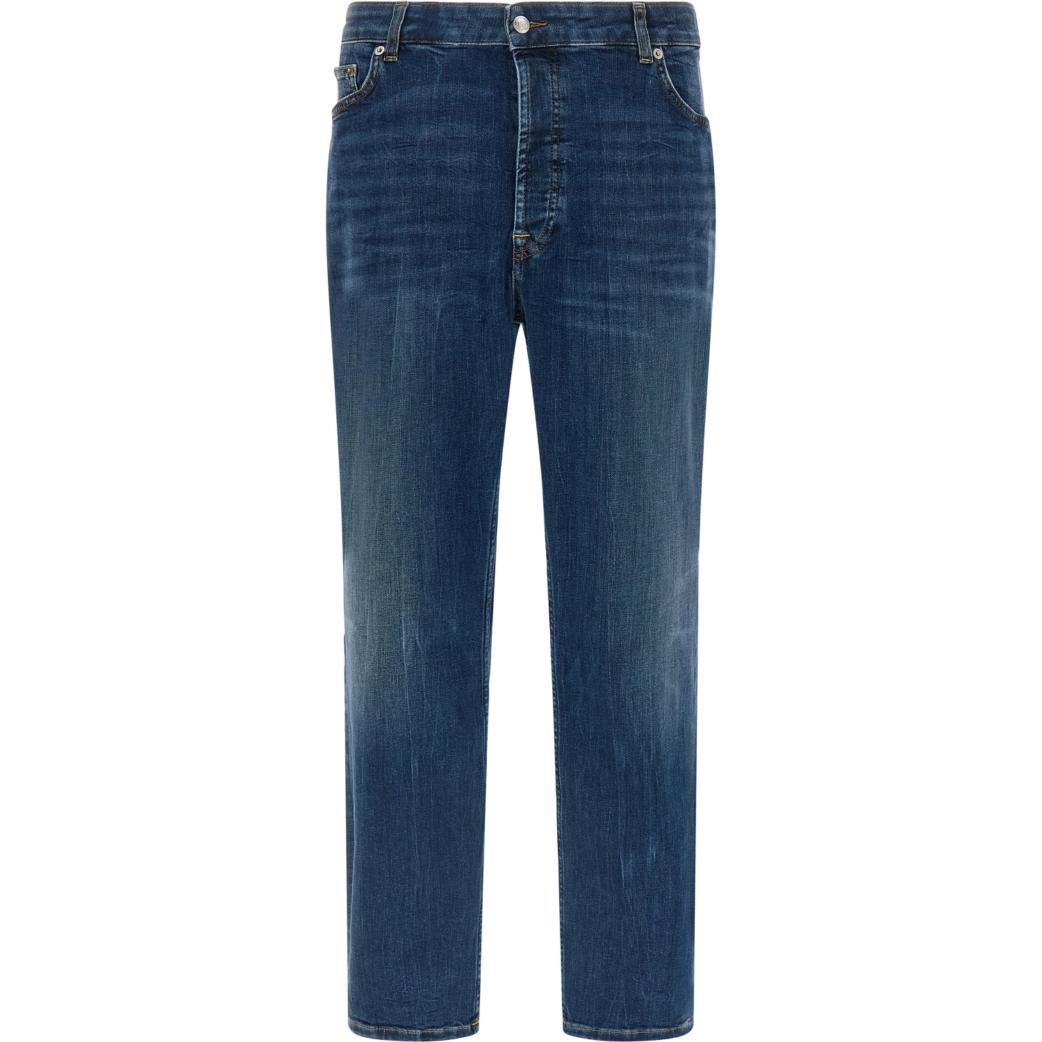 Blue Cotton Cropped Jeans