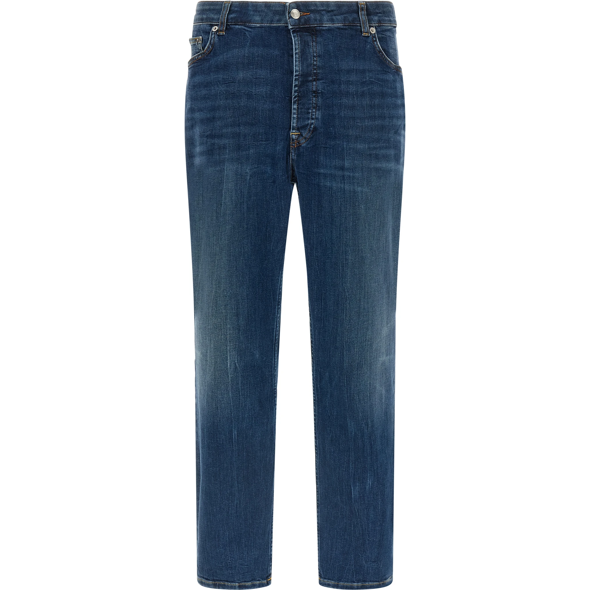 Blue Cotton Cropped Jeans