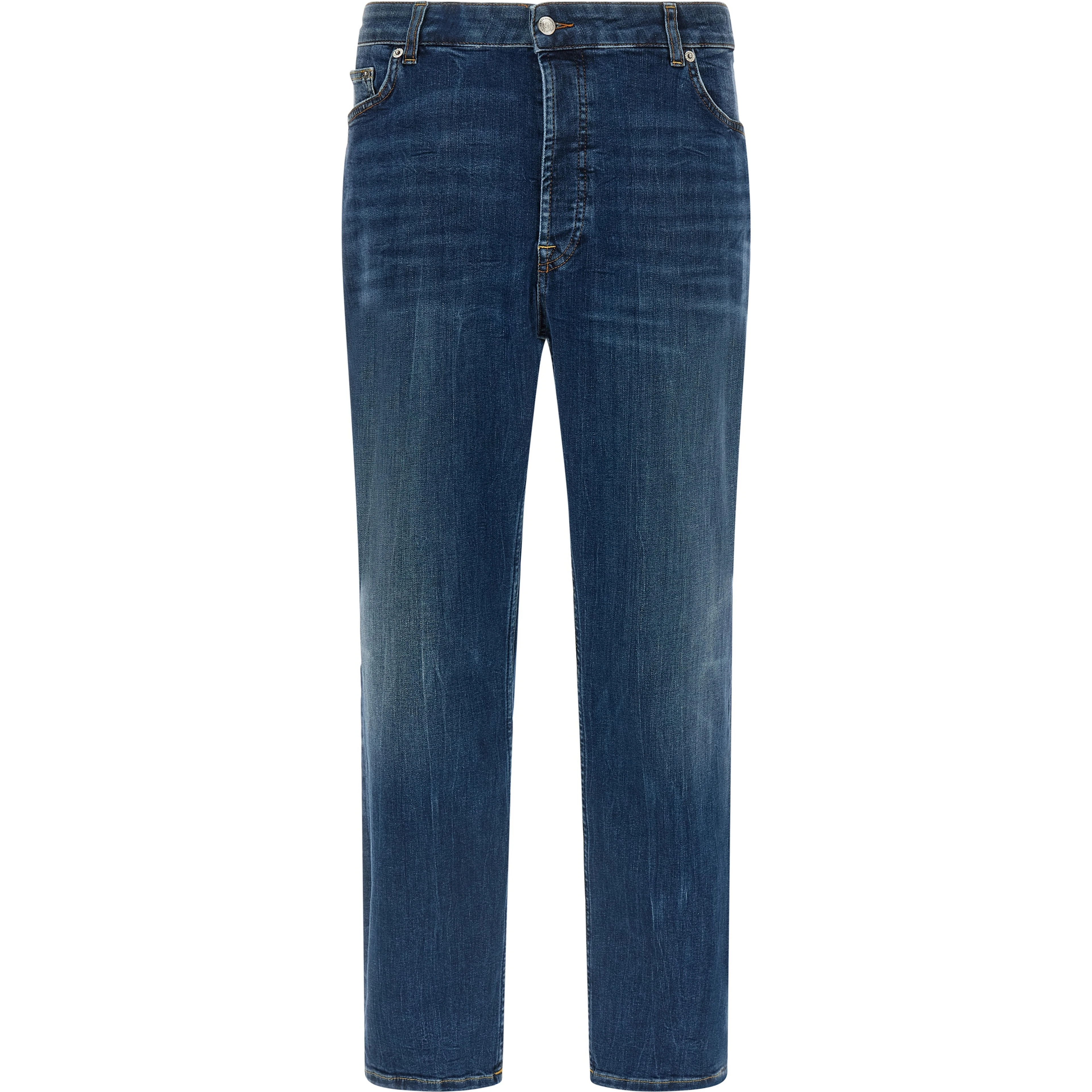 Blue Cotton Cropped Jeans