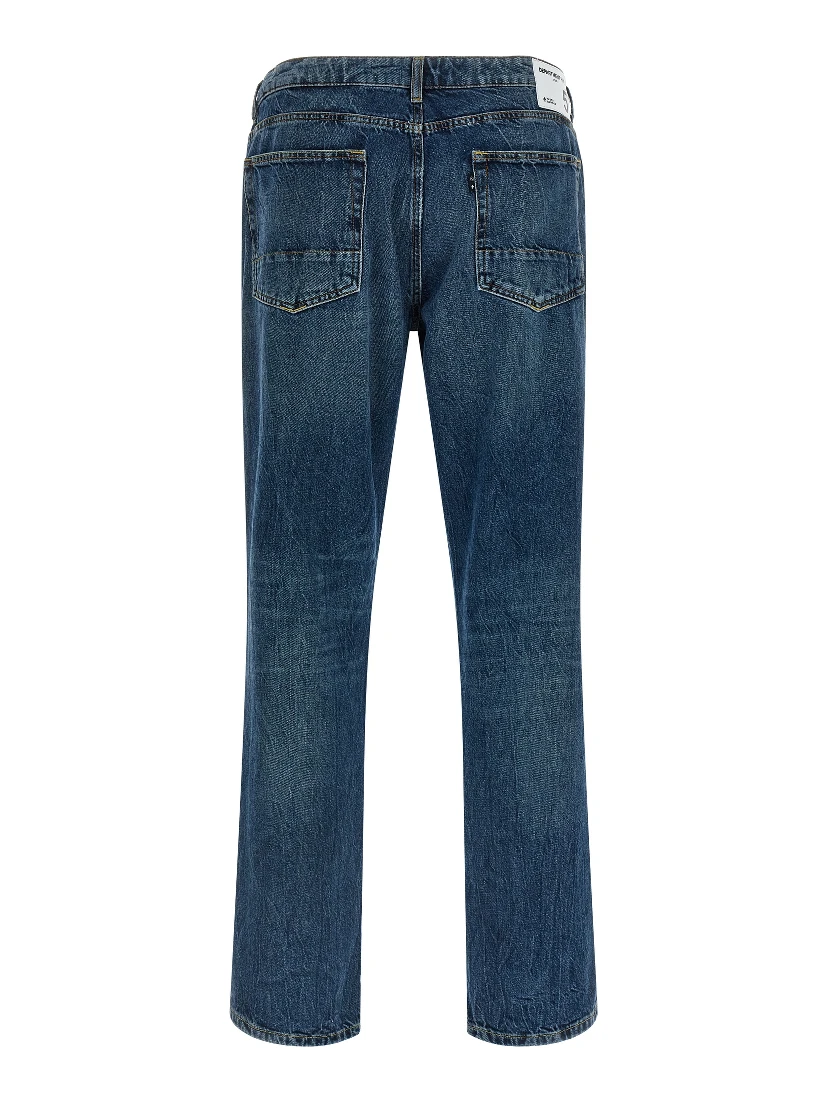 Blue Cotton Straight-Leg Jeans