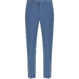 Blue Cotton Casual Pants