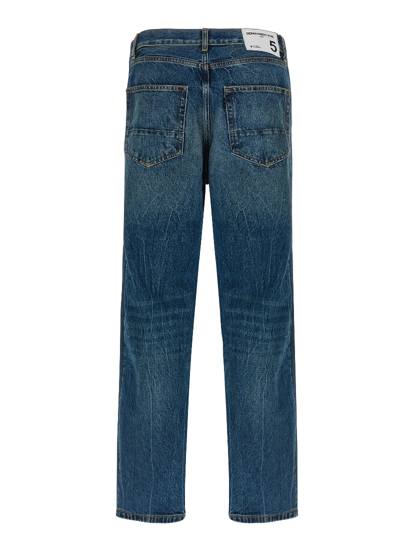Blue Cotton Straight-Leg Jeans