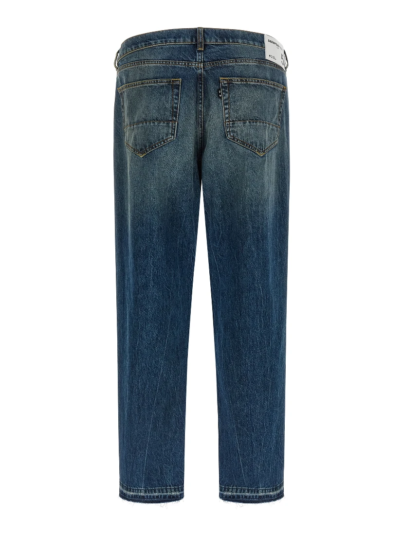 Blue Cotton Straight-Leg Jeans