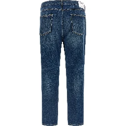 Blue Cotton Cropped Jeans