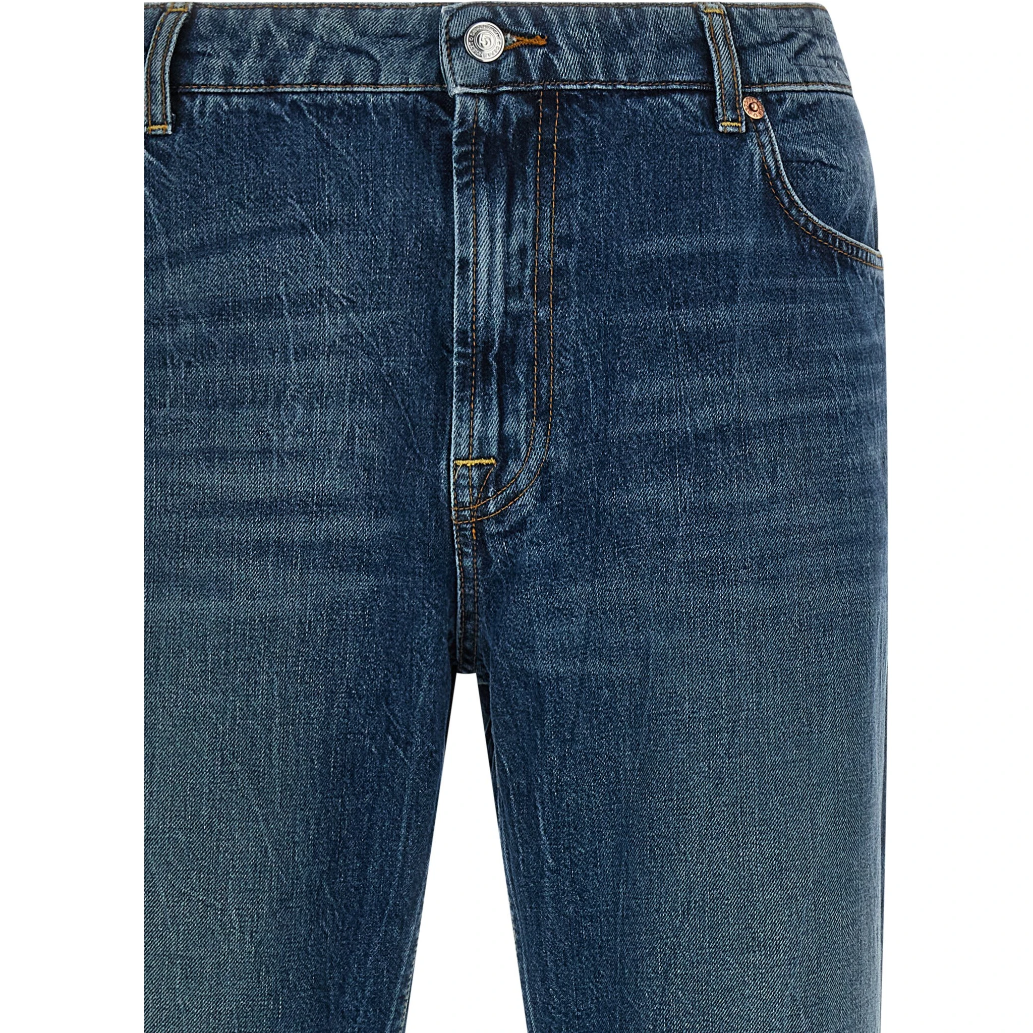 Blue Cotton Straight-Leg Jeans